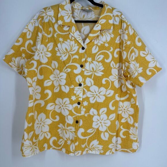 HILO HATTIE Men’s Hibiscus Printed Collared Short Sleeve Button Down Shirt Sz 1X - Picture 1 of 6